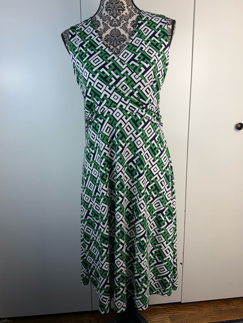 Land’s End geometric print cross bodice a-line dress